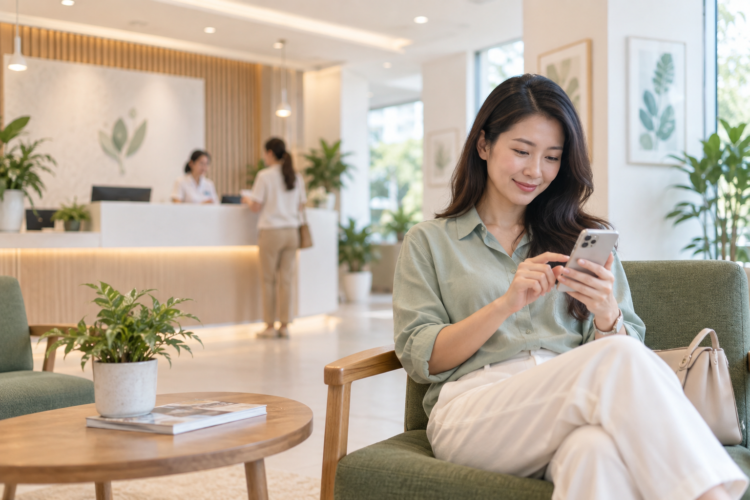 Khách hàng đặt lịch tư vấn sức khỏe tại phòng chờ